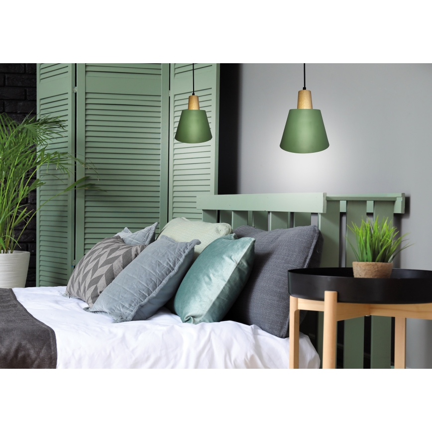 Csillár zsinóron FARO 1xE27/40W/230V zöld/bükkfa