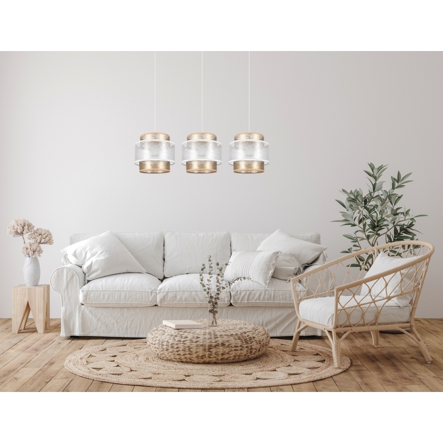 Csillár zsinóron GABI 3xE27/60W/230V arany/fehér