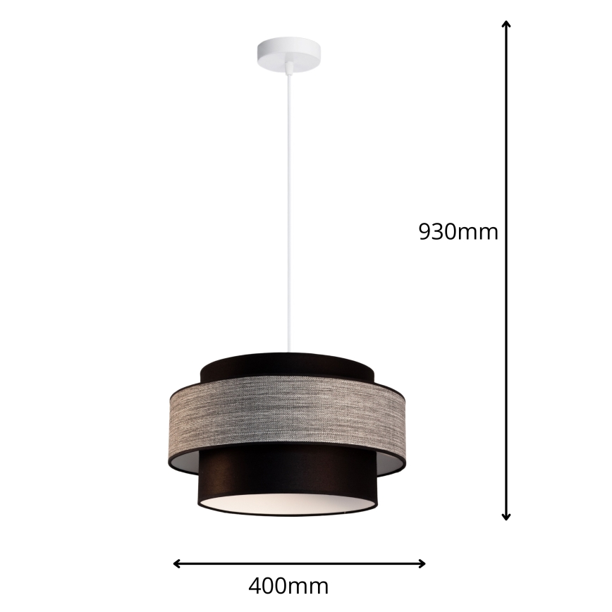 Csillár zsinóron GRACE 1xE27/60W/230V átm. 40 cm fekete/szürke