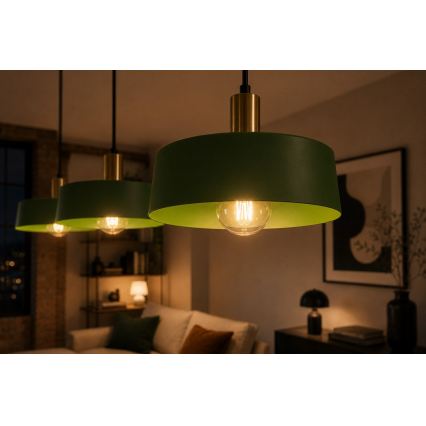 Csillár zsinóron HAKI 3xE27/60W/230V zöld/fekete/fényezett króm
