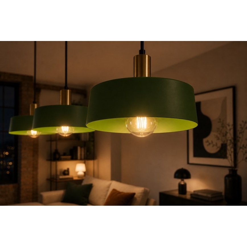 Csillár zsinóron HAKI 3xE27/60W/230V zöld/fekete/fényezett króm