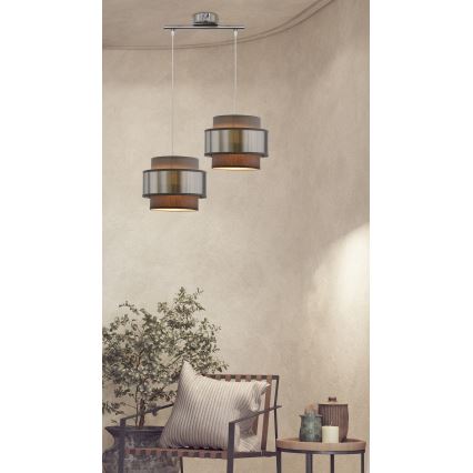 Csillár zsinóron HARE 2xE27/60W/230V szürke/matt króm