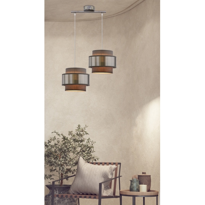 Csillár zsinóron HARE 2xE27/60W/230V szürke/matt króm