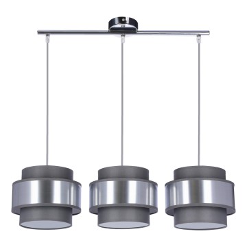 Csillár zsinóron HARE 3xE27/60W/230V szürke/matt króm