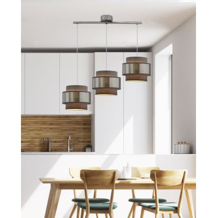 Csillár zsinóron HARE 3xE27/60W/230V szürke/matt króm