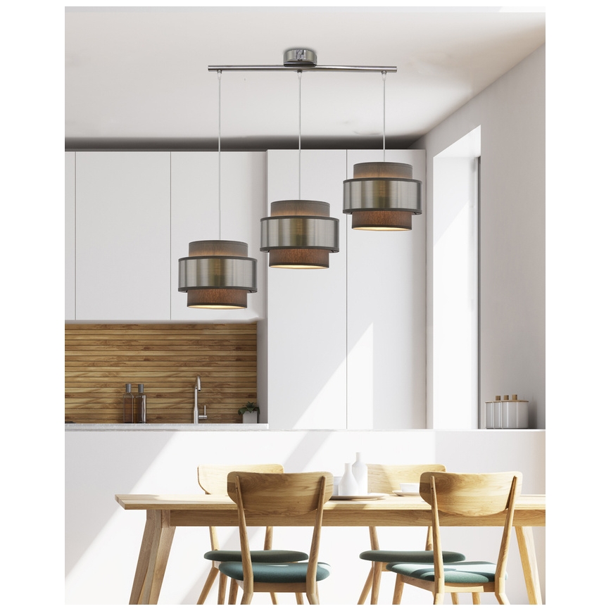 Csillár zsinóron HARE 3xE27/60W/230V szürke/matt króm