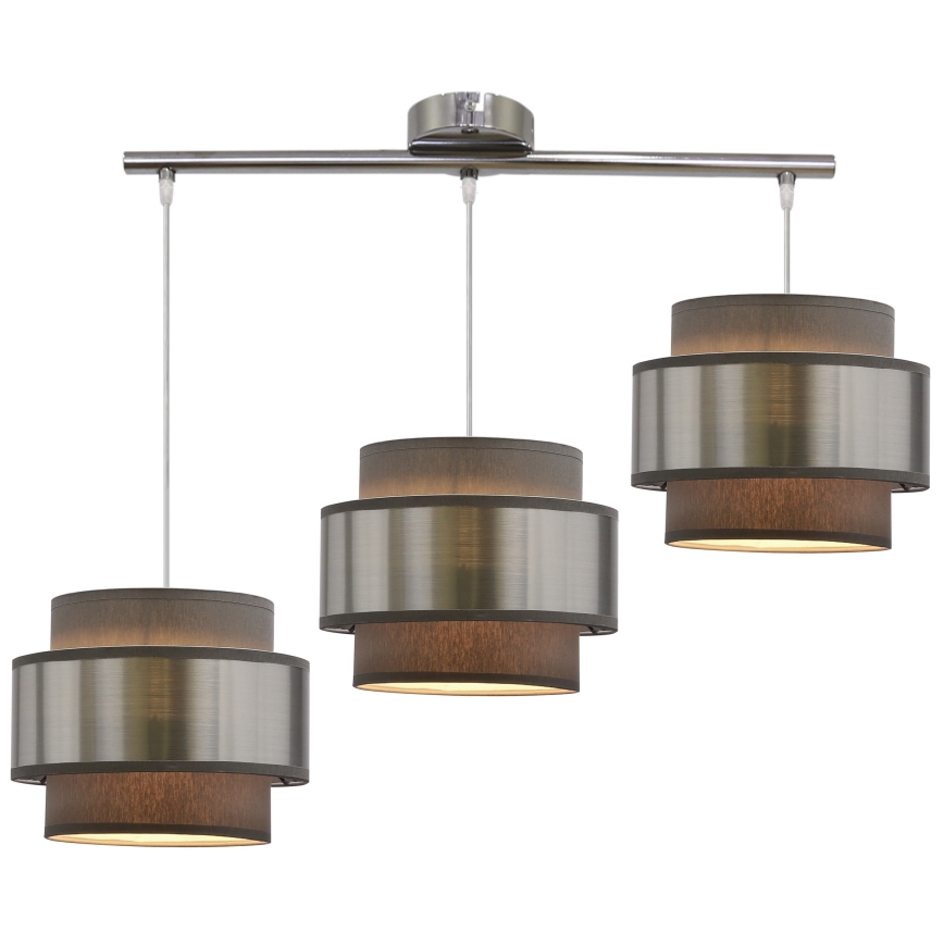 Csillár zsinóron HARE 3xE27/60W/230V szürke/matt króm