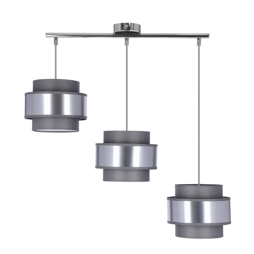 Csillár zsinóron HARE 3xE27/60W/230V szürke/matt króm