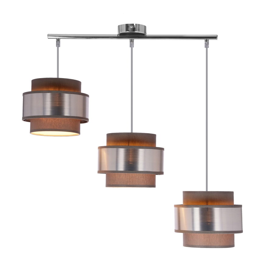 Csillár zsinóron HARE 3xE27/60W/230V szürke/matt króm