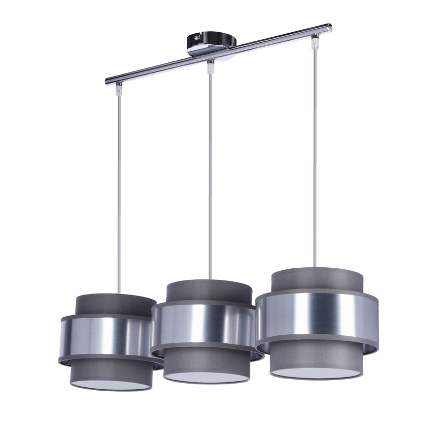 Csillár zsinóron HARE 3xE27/60W/230V szürke/matt króm