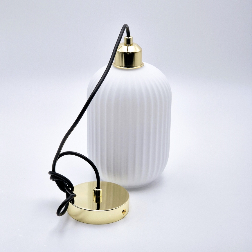 Csillár zsinóron HARMA 1xE27/15W/230V átm. 14 cm fehér/arany