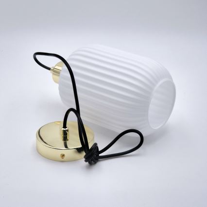 Csillár zsinóron HARMA 1xE27/15W/230V átm. 14 cm fehér/arany