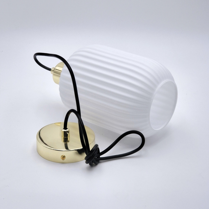 Csillár zsinóron HARMA 1xE27/15W/230V átm. 14 cm fehér/arany