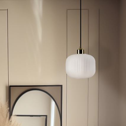 Csillár zsinóron HARMA 1xE27/15W/230V átm. 20 cm fehér/arany