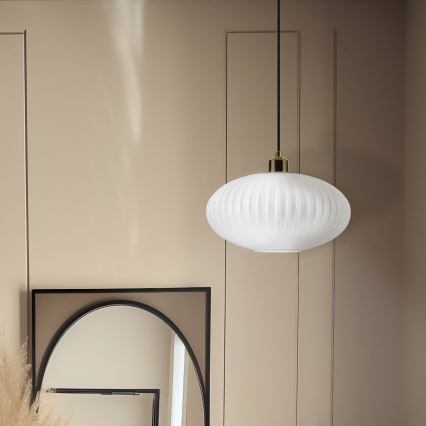 Csillár zsinóron HARMA 1xE27/15W/230V átm. 30 cm fehér/arany