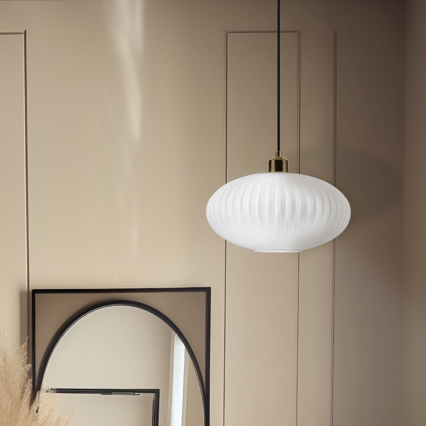 Csillár zsinóron HARMA 1xE27/15W/230V átm. 30 cm fehér/arany