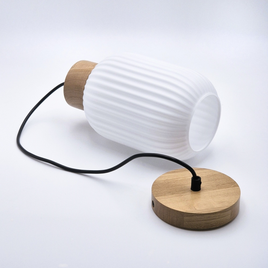 Csillár zsinóron HARMONY 1xE27/15W/230V átm. 14 cm fehér/tölgy