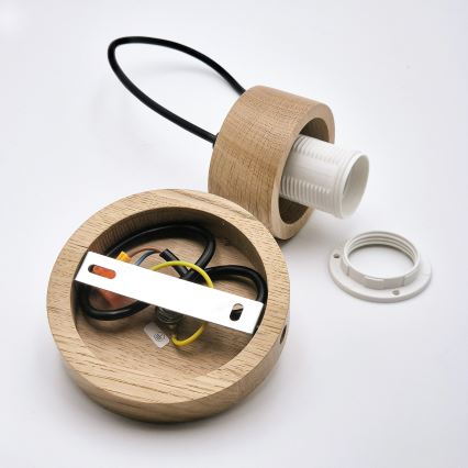 Csillár zsinóron HARMONY 1xE27/15W/230V átm. 14 cm fehér/tölgy