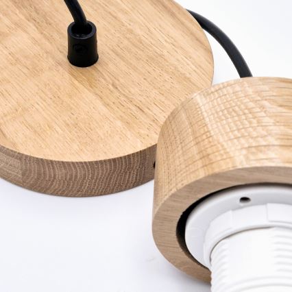 Csillár zsinóron HARMONY 1xE27/15W/230V átm. 14 cm fehér/tölgy