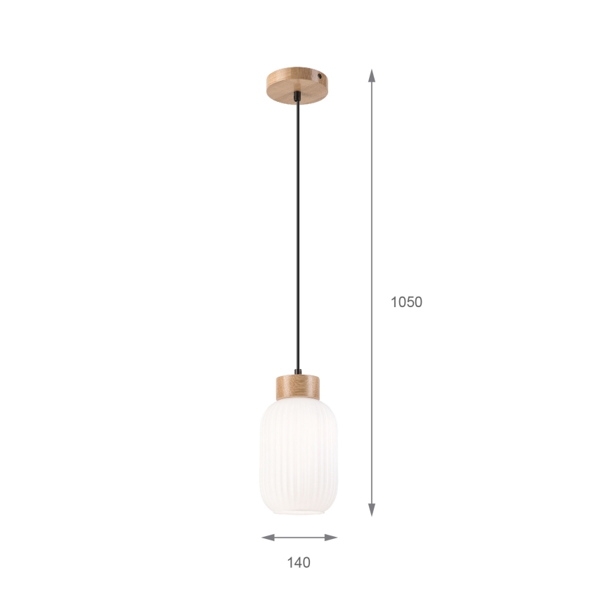 Csillár zsinóron HARMONY 1xE27/15W/230V átm. 14 cm fehér/tölgy