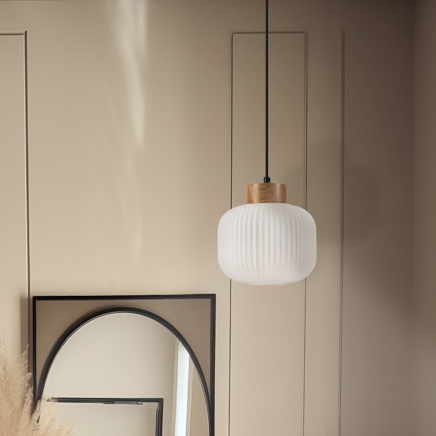 Csillár zsinóron HARMONY 1xE27/15W/230V átm. 20 cm fehér/tölgy