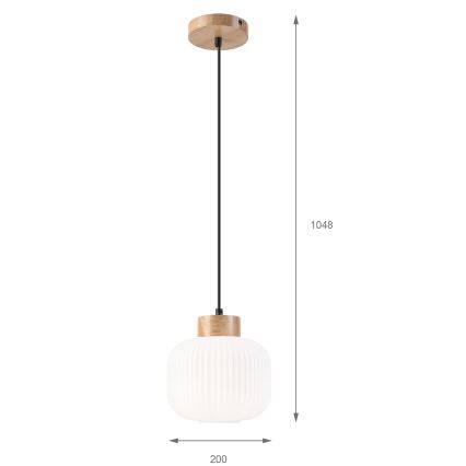 Csillár zsinóron HARMONY 1xE27/15W/230V átm. 20 cm fehér/tölgy
