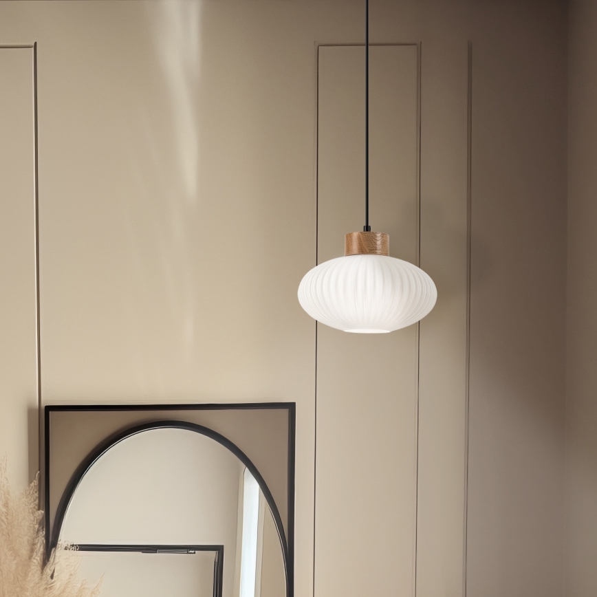 Csillár zsinóron HARMONY 1xE27/15W/230V átm. 25 cm fehér/tölgy