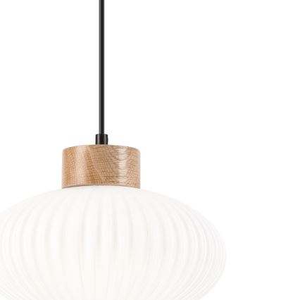 Csillár zsinóron HARMONY 1xE27/15W/230V átm. 25 cm fehér/tölgy