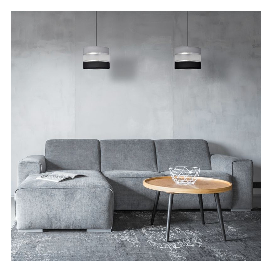 Csillár zsinóron HELEN 1xE27/15W/230V á. 20 cm fekete/szürke/ezüst