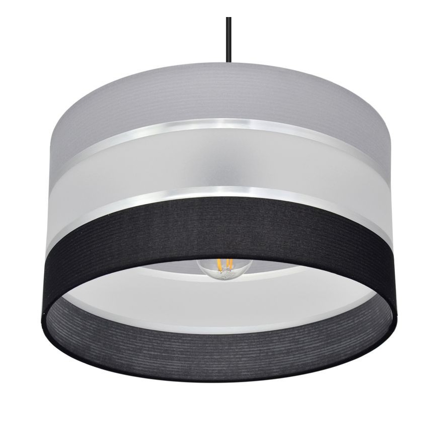 Csillár zsinóron HELEN 1xE27/15W/230V á. 35 cm fekete/szürke/ezüst