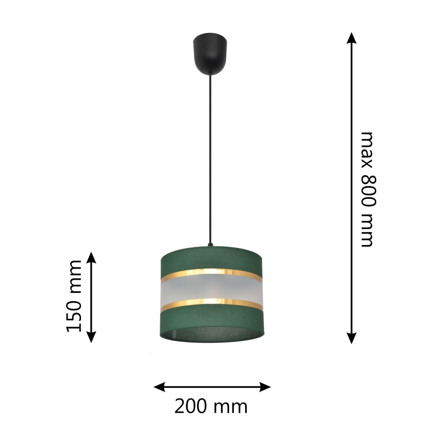 Csillár zsinóron HELEN 1xE27/15W/230V átm. 20 cm zöld/arany