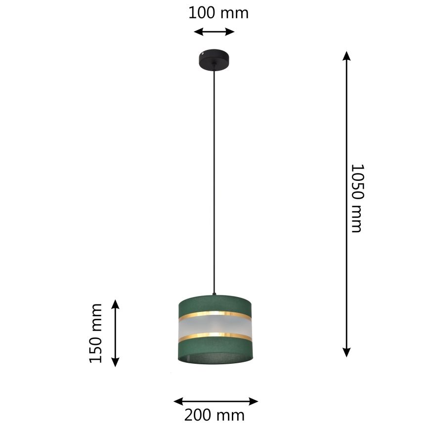 Csillár zsinóron HELEN 1xE27/15W/230V átm. 20 cm zöld/arany