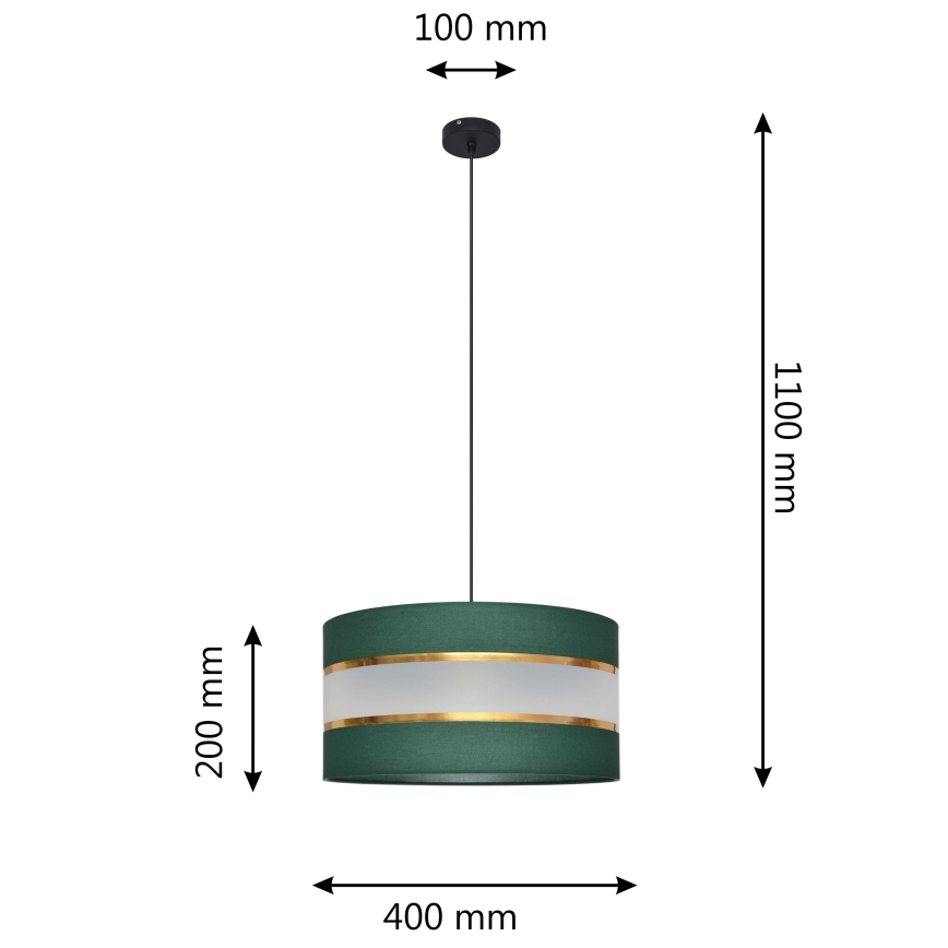 Csillár zsinóron HELEN 1xE27/15W/230V átm. 40 cm zöld/arany