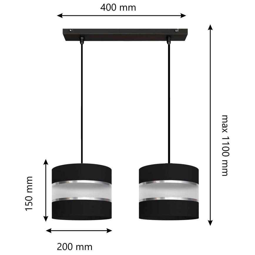 Csillár zsinóron HELEN 2xE27/15W/230V fekete