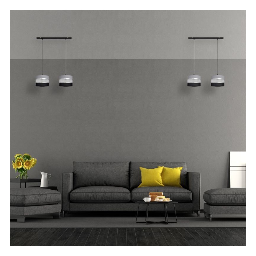 Csillár zsinóron HELEN 2xE27/15W/230V fekete/szürke/ezüst