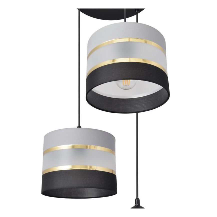 Csillár zsinóron HELEN 3xE27/15W/230V fekete/szürke/arany