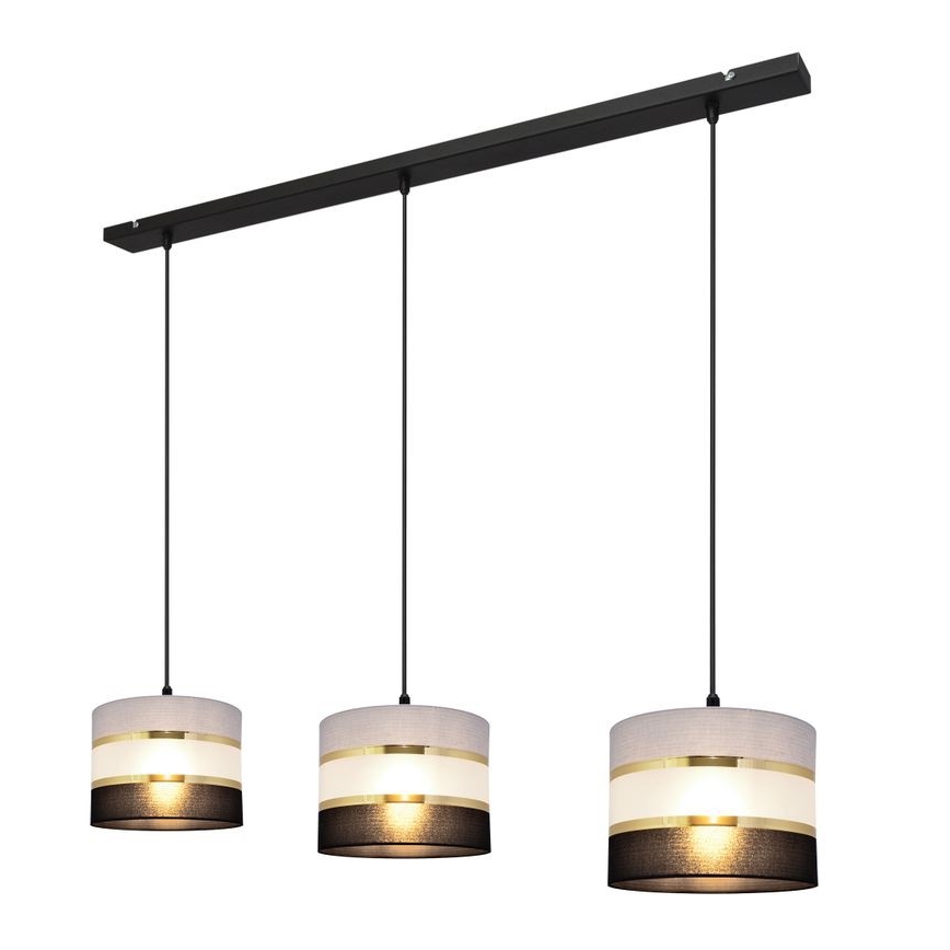 Csillár zsinóron HELEN 3xE27/15W/230V fekete/szürke/arany