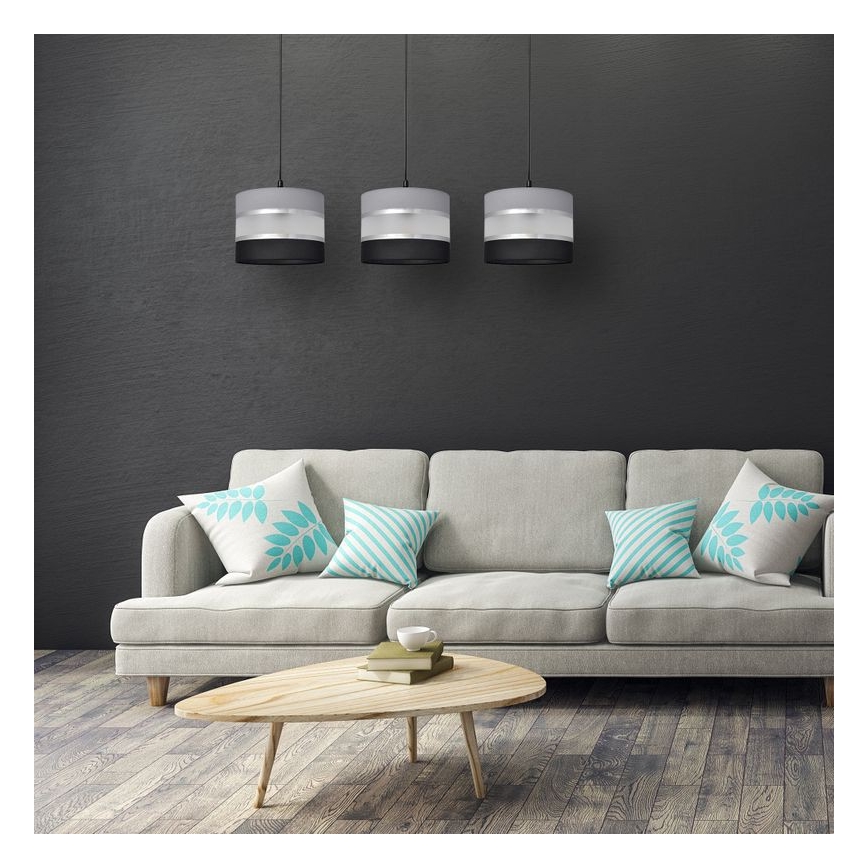 Csillár zsinóron HELEN 3xE27/15W/230V fekete/szürke/ezüst