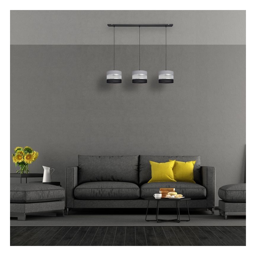 Csillár zsinóron HELEN 3xE27/15W/230V fekete/szürke/ezüst