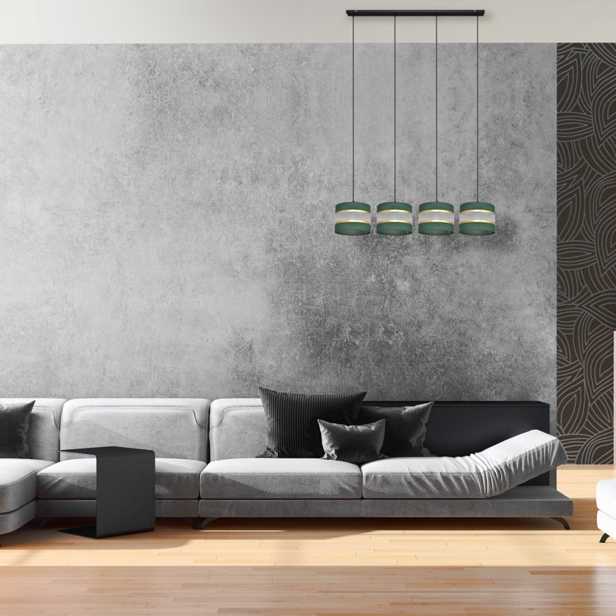 Csillár zsinóron HELEN 4xE27/15W/230V zöld/arany