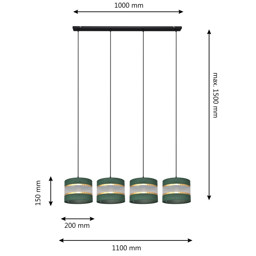 Csillár zsinóron HELEN 4xE27/15W/230V zöld/arany