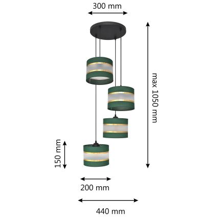 Csillár zsinóron HELEN 4xE27/15W/230V zöld/arany