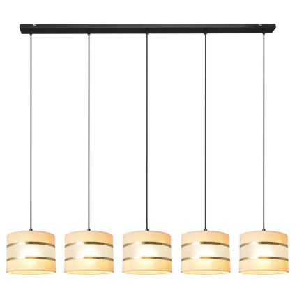 Csillár zsinóron HELEN 5xE27/15W/230V krém/fekete/arany