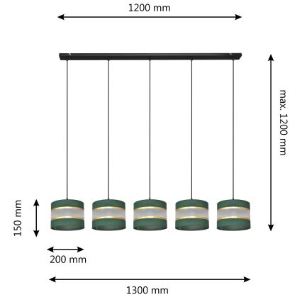 Csillár zsinóron HELEN 5xE27/15W/230V zöld/arany