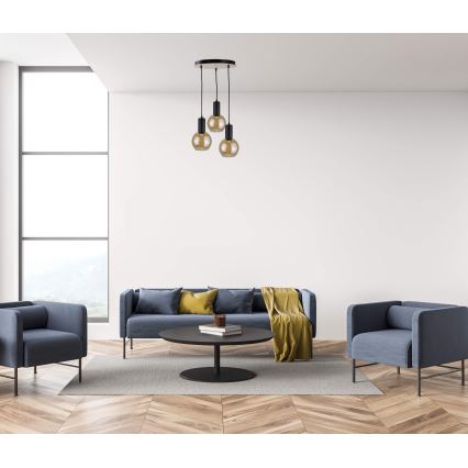 Csillár zsinóron JANTAR WOOD 3xE27/60W/230V á. 30 cm