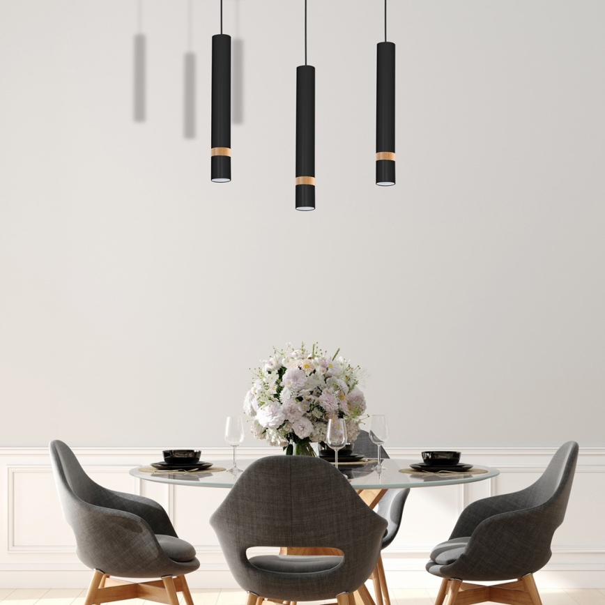 Csillár zsinóron JOKER BLACK WOOD 3xGU10/8W/230V