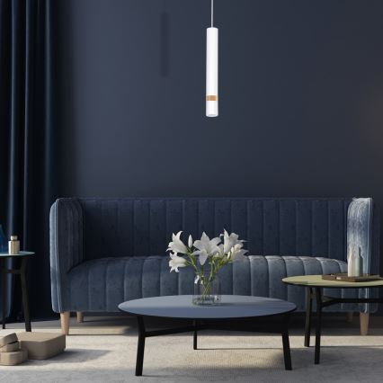 Csillár zsinóron JOKER WHITE WOOD 1xGU10/8W/230V