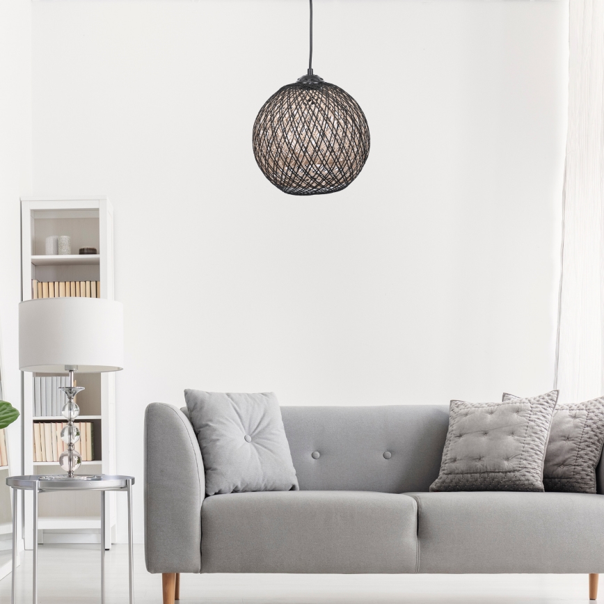 Csillár zsinóron JUTE 1xE27/60W/230V fekete