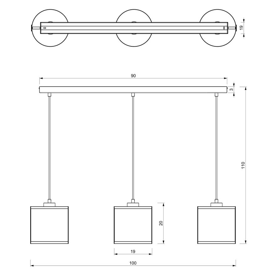 Csillár zsinóron KAGA 3xE27/60W/230V fekete/arany