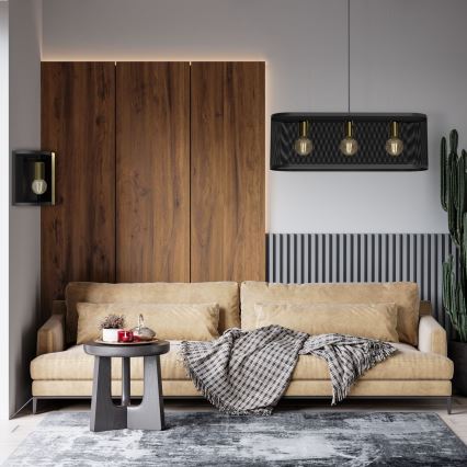 Csillár zsinóron KAGA 3xE27/60W/230V fekete/arany